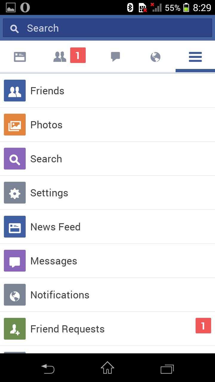 facebook lite tabbed sections